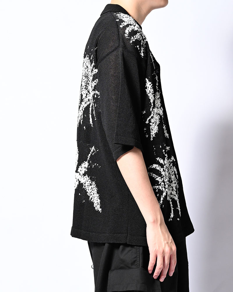 INTARSIA KNIT ALOHA SHIRT -BLACK-