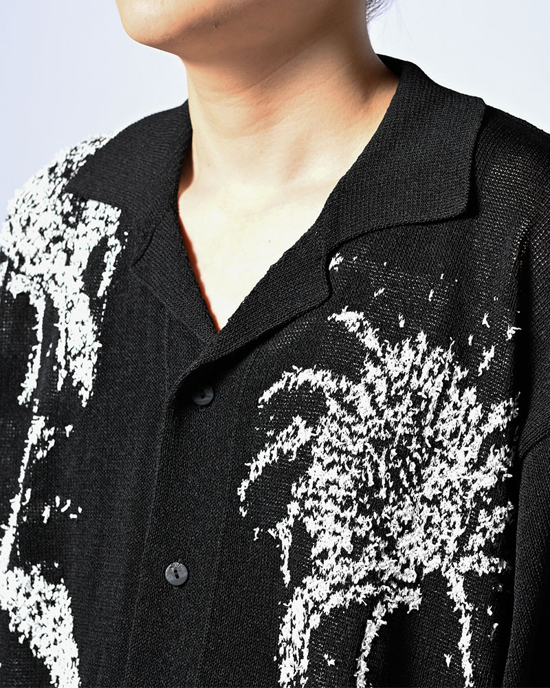 INTARSIA KNIT ALOHA SHIRT -BLACK-