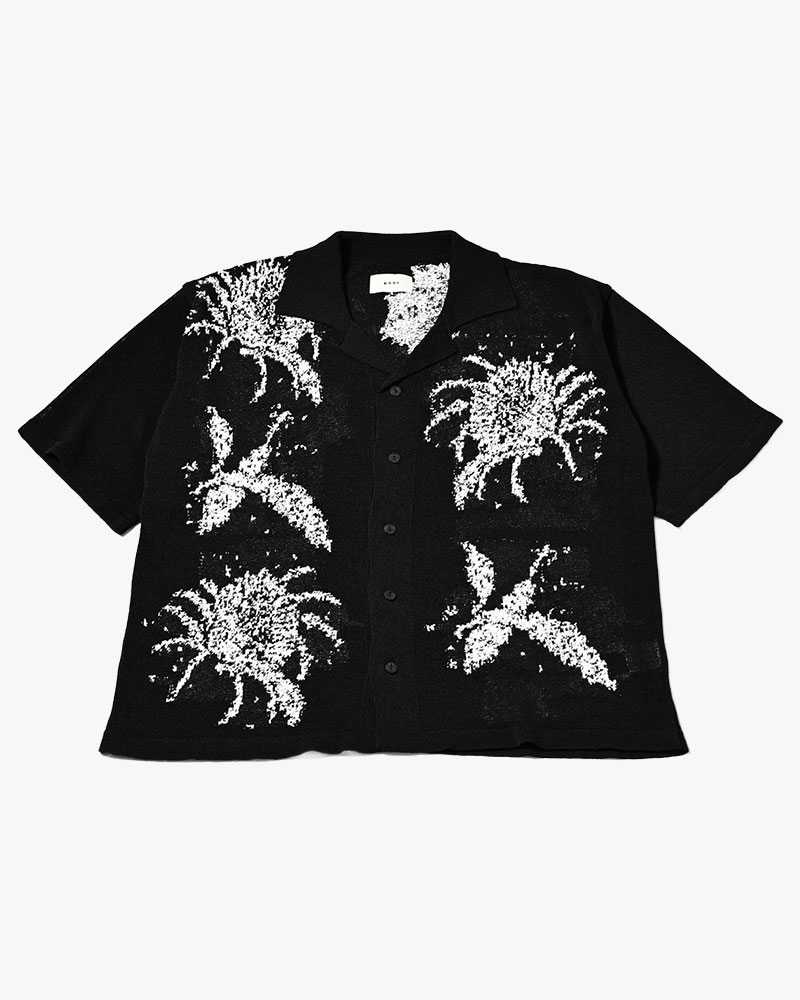 INTARSIA KNIT ALOHA SHIRT -BLACK-