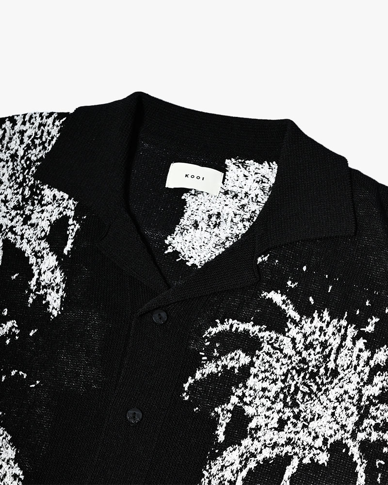 INTARSIA KNIT ALOHA SHIRT -BLACK-