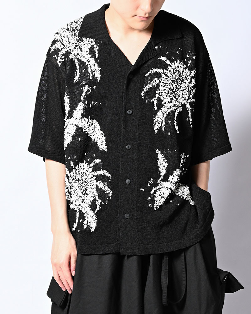 INTARSIA KNIT ALOHA SHIRT -BLACK-