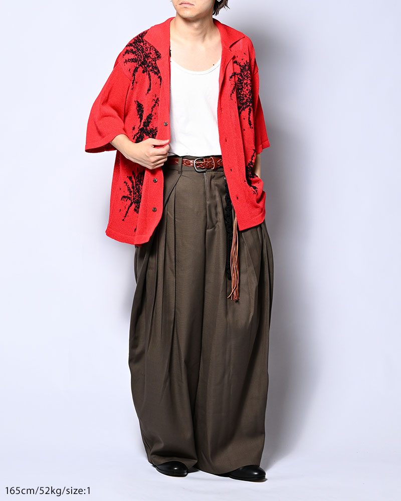INTARSIA KNIT ALOHA SHIRT -RED-