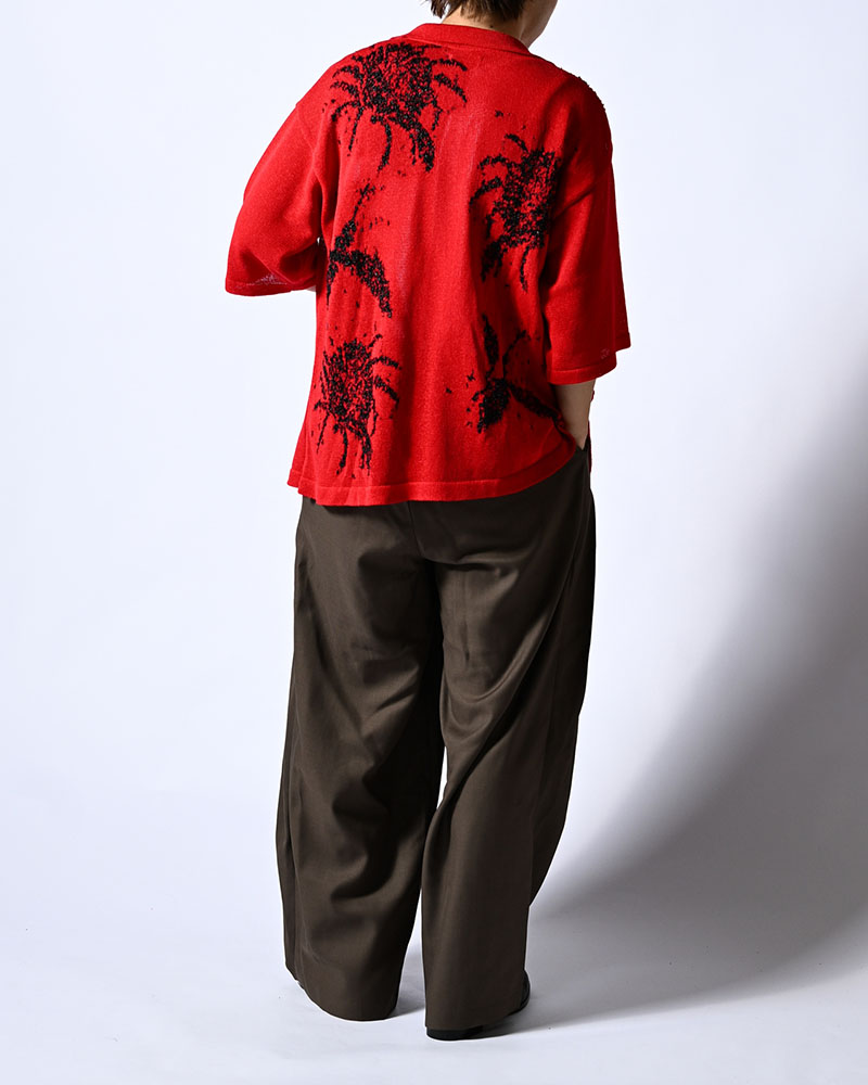 INTARSIA KNIT ALOHA SHIRT -RED-