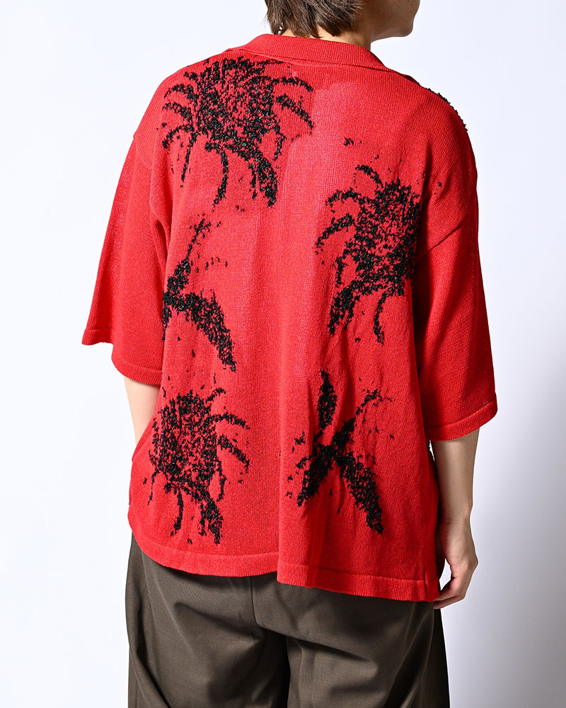 INTARSIA KNIT ALOHA SHIRT -RED-