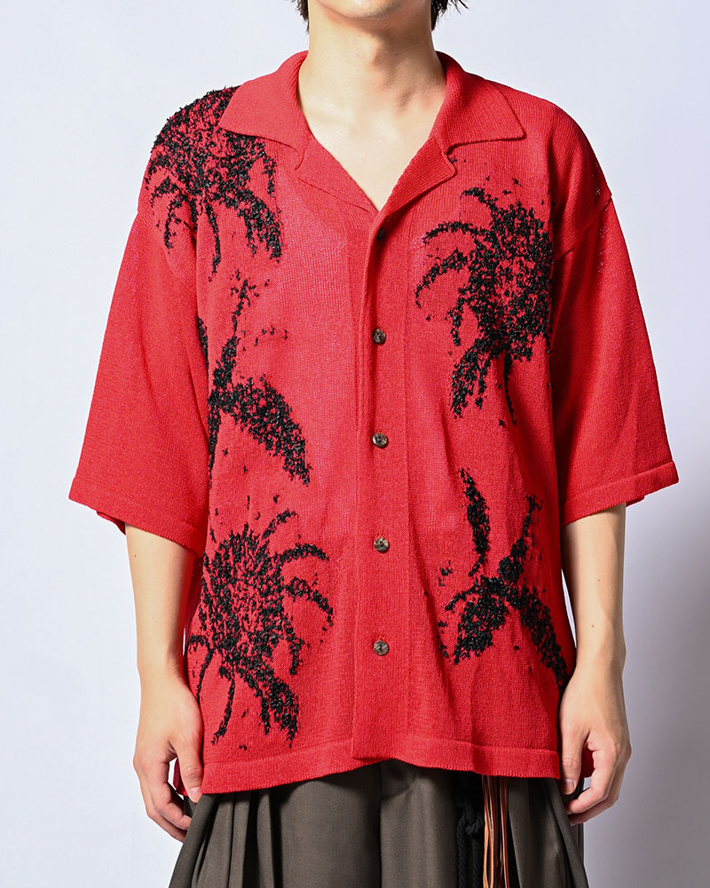 INTARSIA KNIT ALOHA SHIRT -RED-
