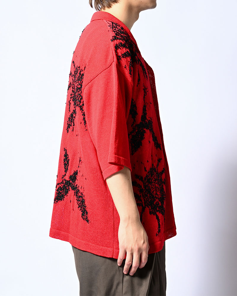 INTARSIA KNIT ALOHA SHIRT -RED-
