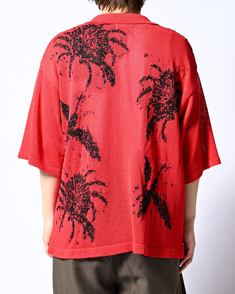 INTARSIA KNIT ALOHA SHIRT -RED-