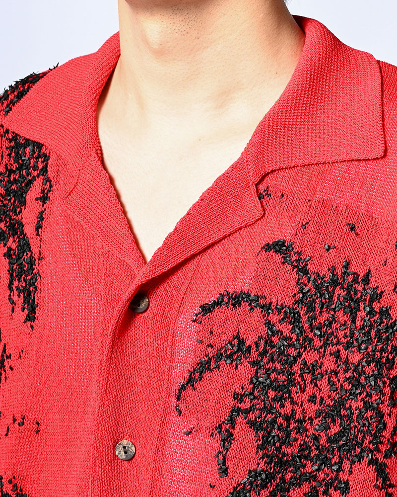 INTARSIA KNIT ALOHA SHIRT -RED-