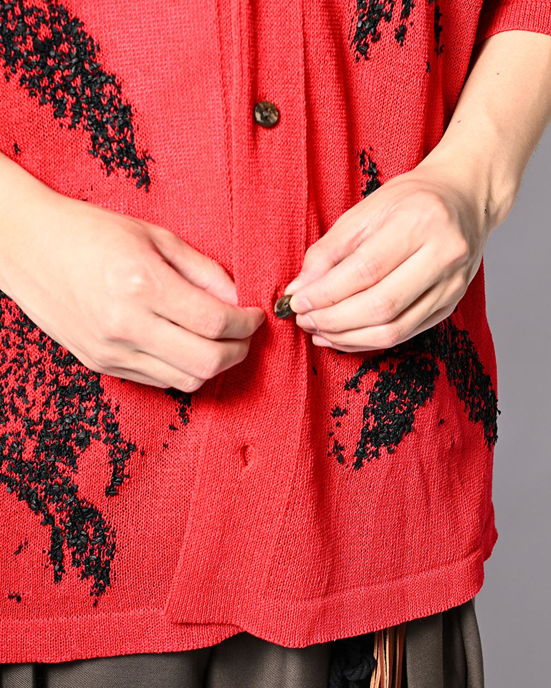 INTARSIA KNIT ALOHA SHIRT -RED-