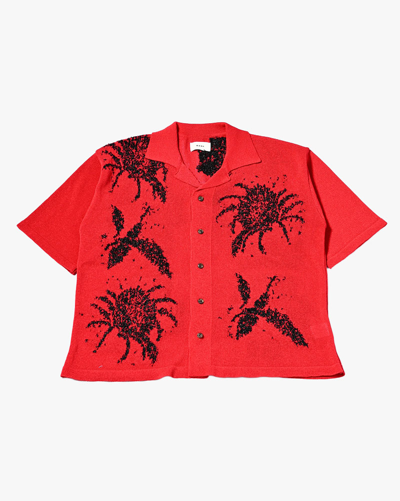 INTARSIA KNIT ALOHA SHIRT -RED-
