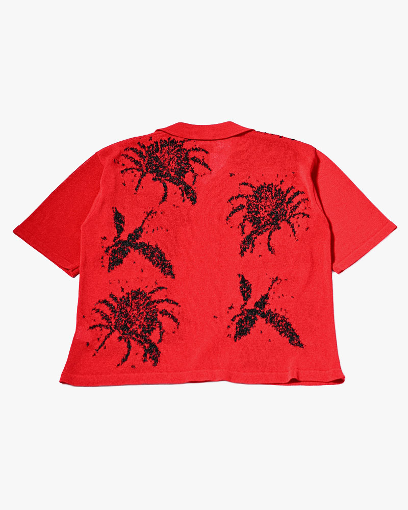 INTARSIA KNIT ALOHA SHIRT -RED-