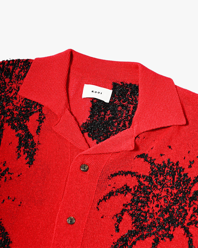 INTARSIA KNIT ALOHA SHIRT -RED-
