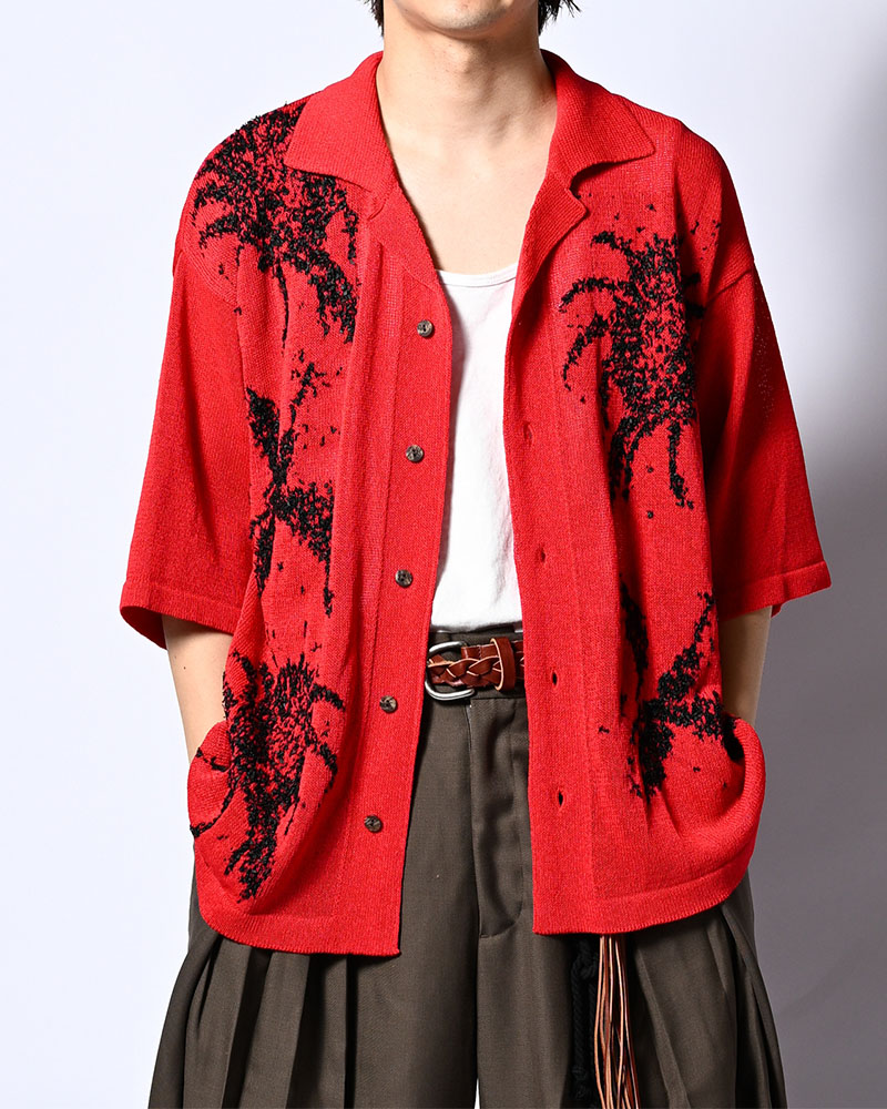 INTARSIA KNIT ALOHA SHIRT -RED-