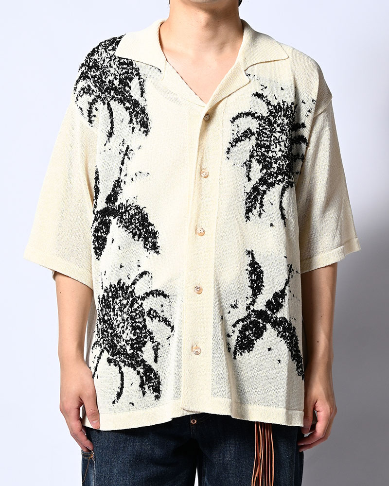 INTARSIA KNIT ALOHA SHIRT -OFF WHITE-