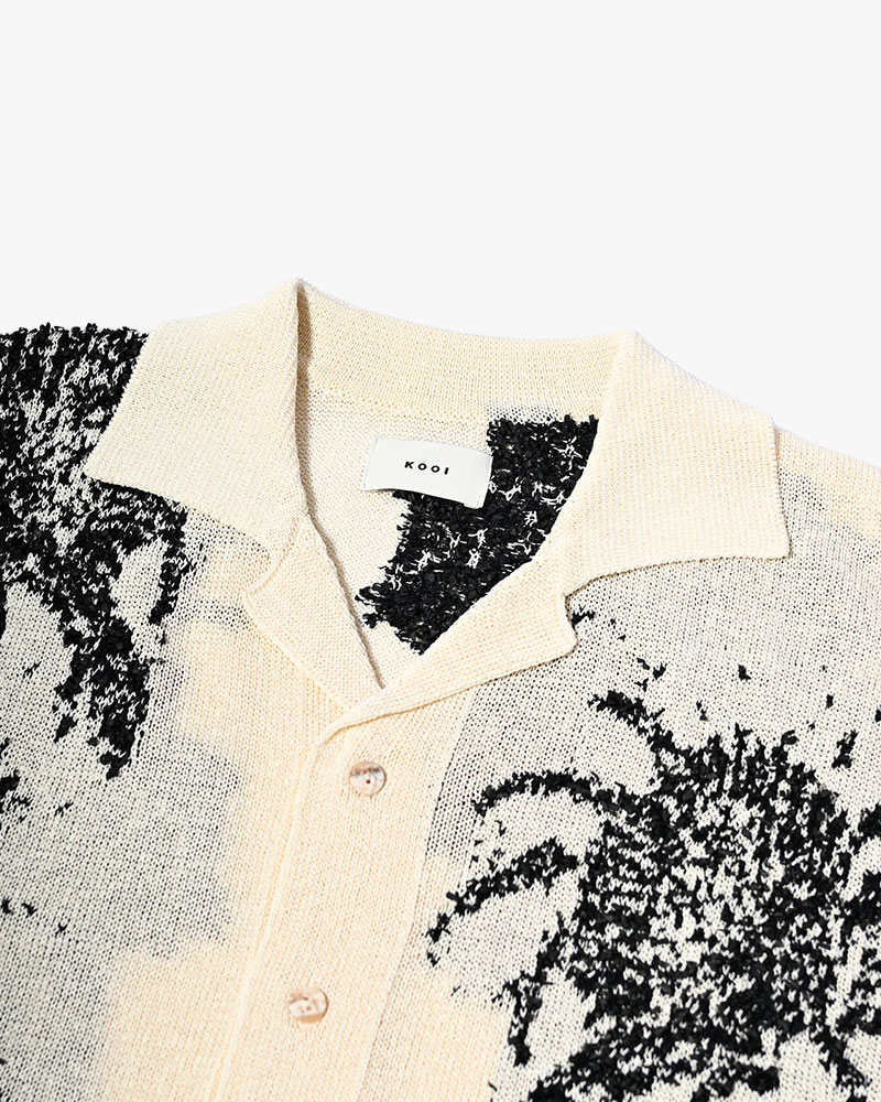 INTARSIA KNIT ALOHA SHIRT -OFF WHITE-