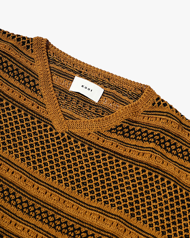 ORIENTAL JQ KNIT TEE -BROWN-