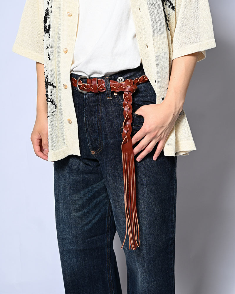 BRAID FRINGE BELT -BROWN-