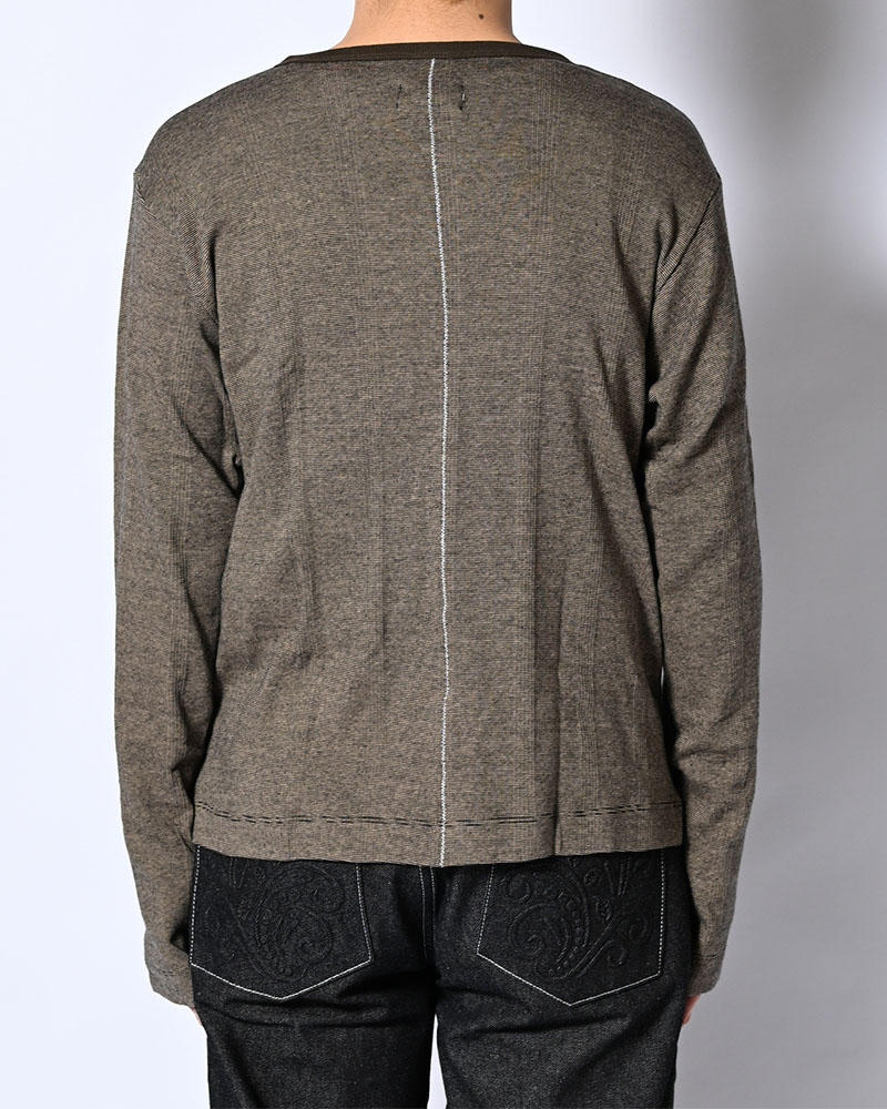 STITCH PANEL RIBBED CARDIGAN -BROWN-