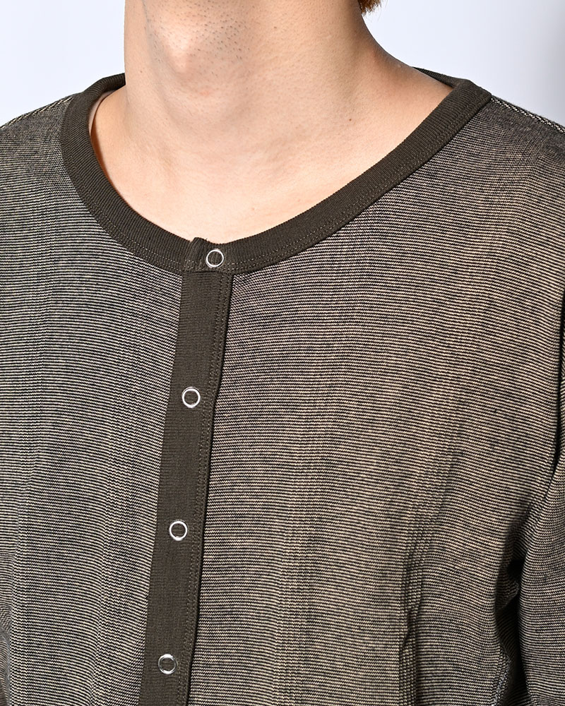 STITCH PANEL RIBBED CARDIGAN -BROWN-