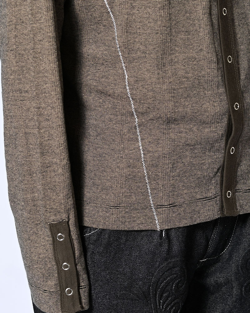 STITCH PANEL RIBBED CARDIGAN -BROWN-