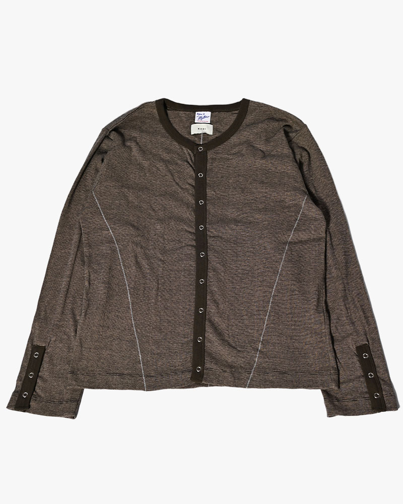 STITCH PANEL RIBBED CARDIGAN -BROWN-