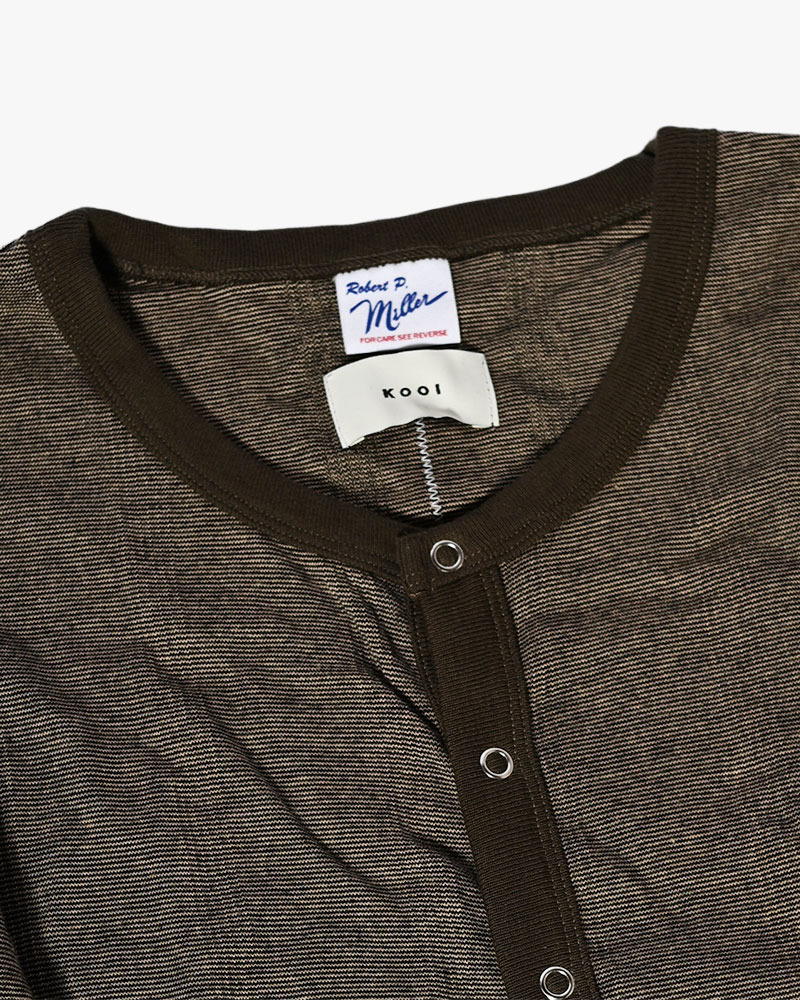 STITCH PANEL RIBBED CARDIGAN -BROWN-