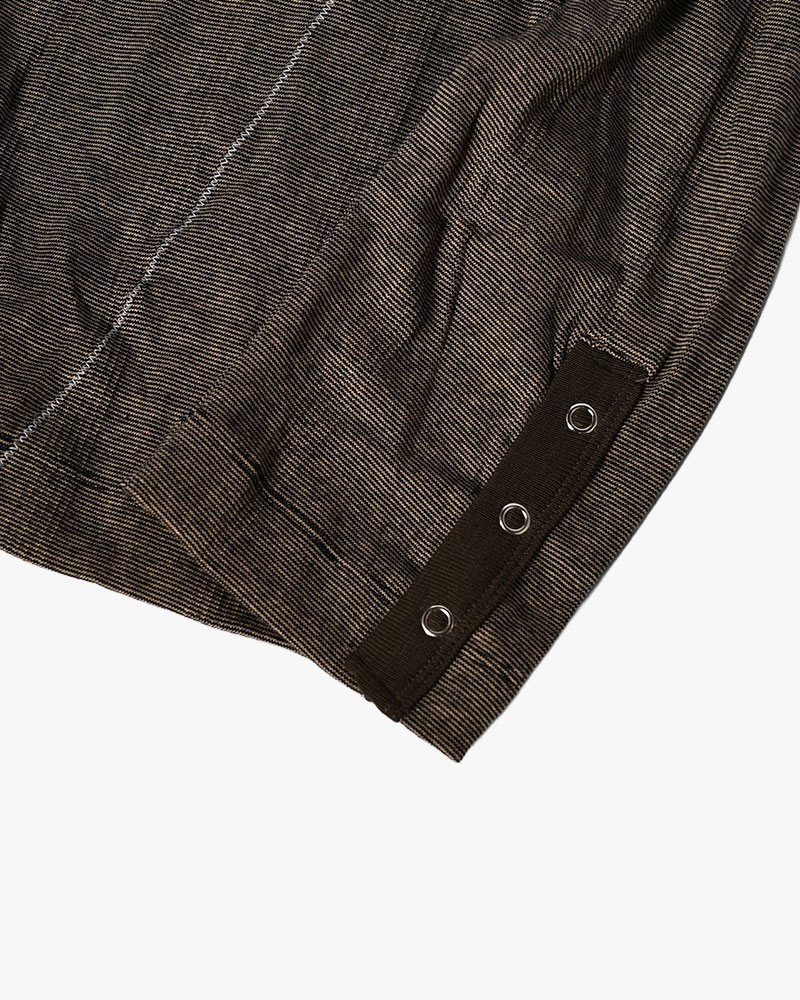 STITCH PANEL RIBBED CARDIGAN -BROWN-