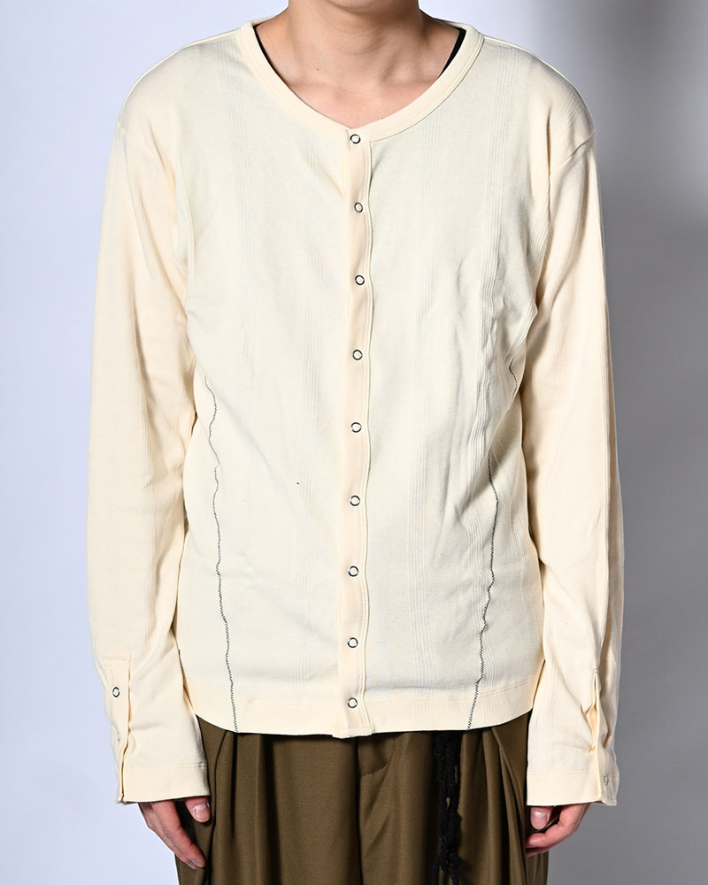 STITCH PANEL RIBBED CARDIGAN -IVORY-