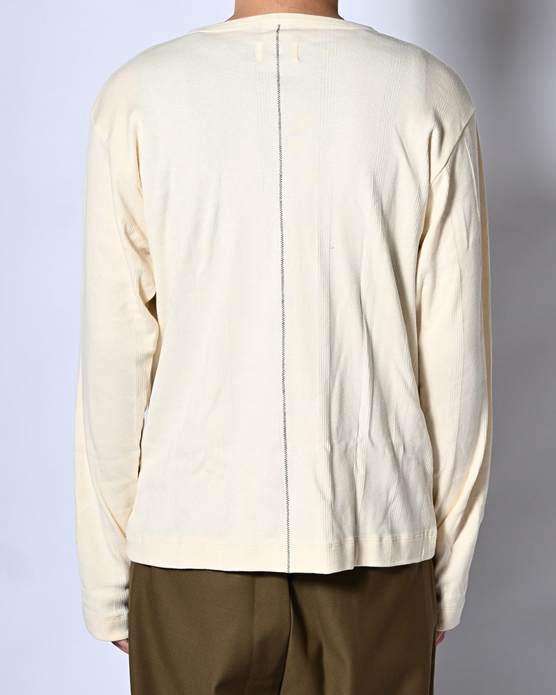 STITCH PANEL RIBBED CARDIGAN -IVORY-