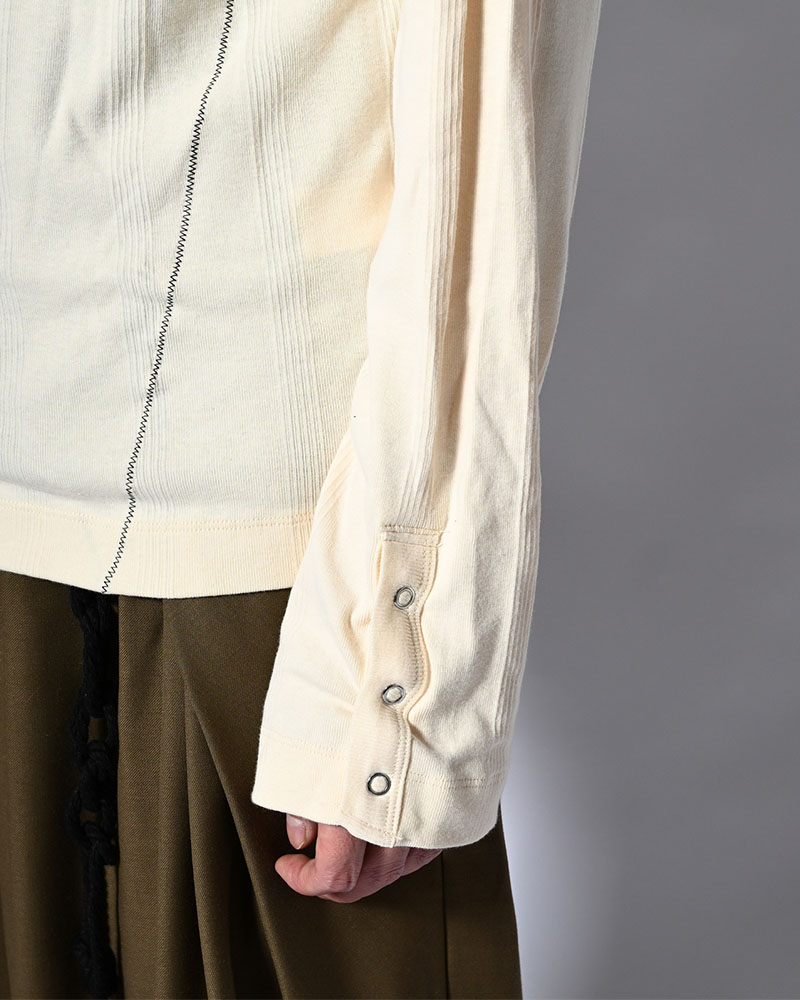 STITCH PANEL RIBBED CARDIGAN -IVORY-