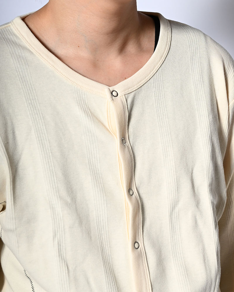 STITCH PANEL RIBBED CARDIGAN -IVORY-