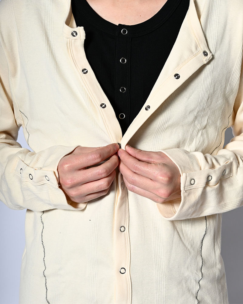 STITCH PANEL RIBBED CARDIGAN -IVORY-