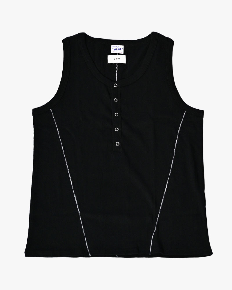 STITCH PANEL RIBBED TANKTOP -BLACK-