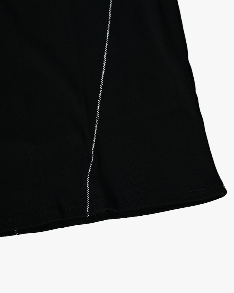 STITCH PANEL RIBBED TANKTOP -BLACK-