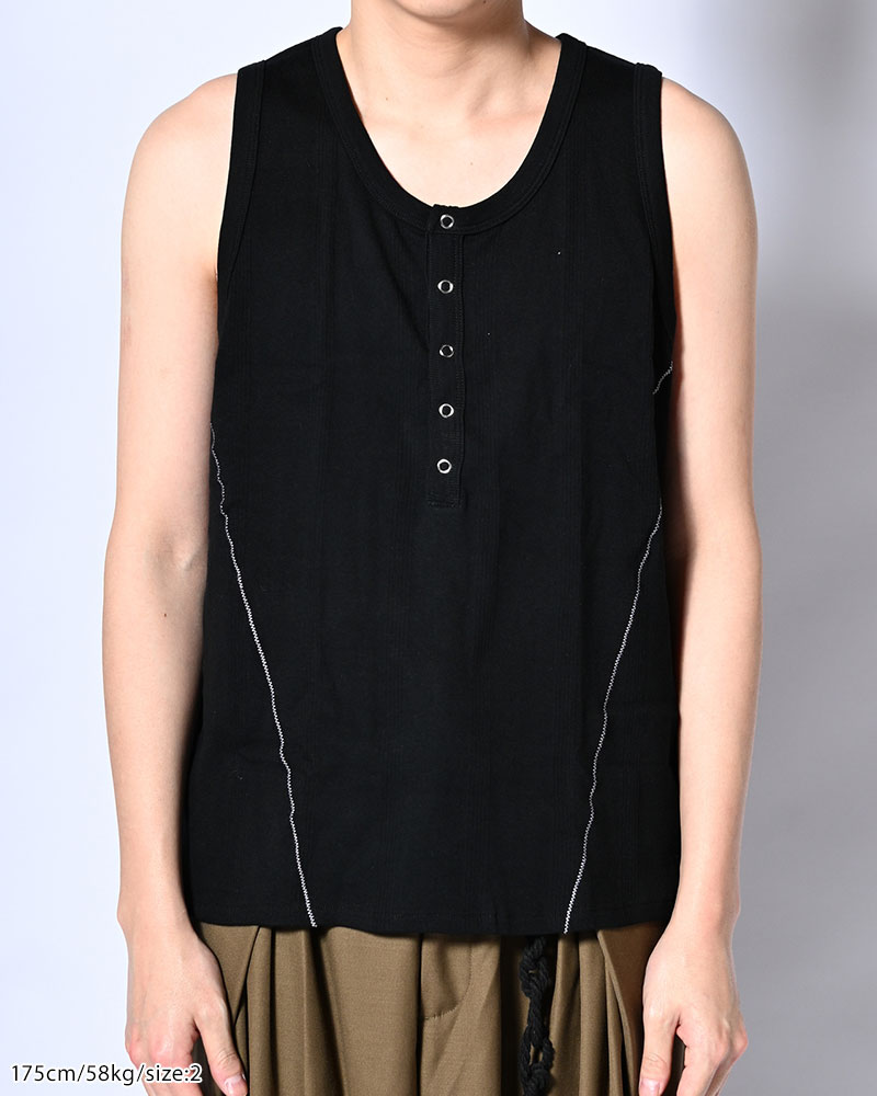 STITCH PANEL RIBBED TANKTOP -BLACK-