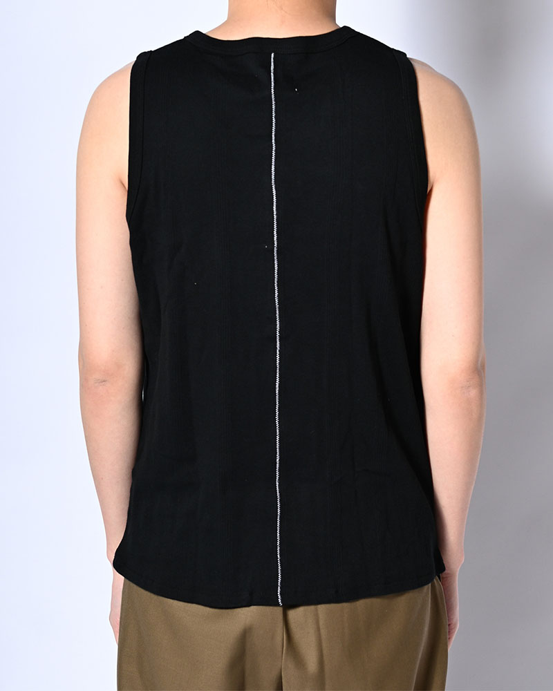STITCH PANEL RIBBED TANKTOP -BLACK-