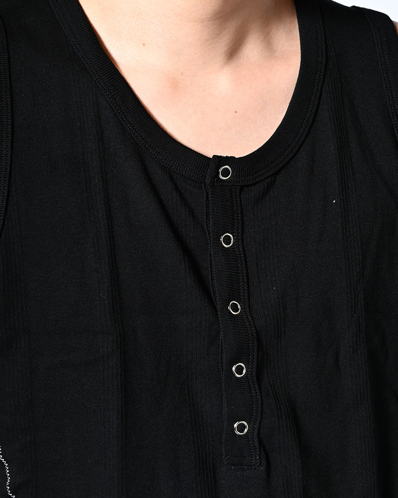 STITCH PANEL RIBBED TANKTOP -BLACK-