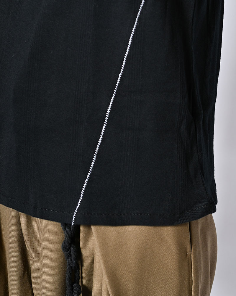 STITCH PANEL RIBBED TANKTOP -BLACK-