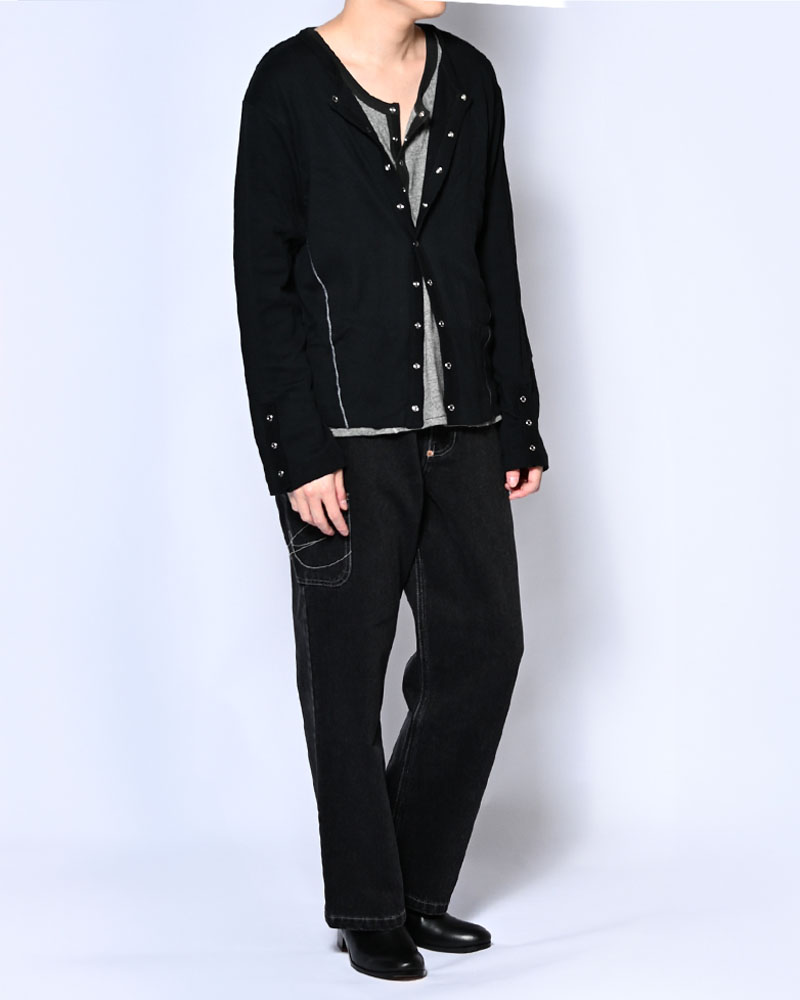 STITCH PANEL RIBBED TANKTOP -BLACK-