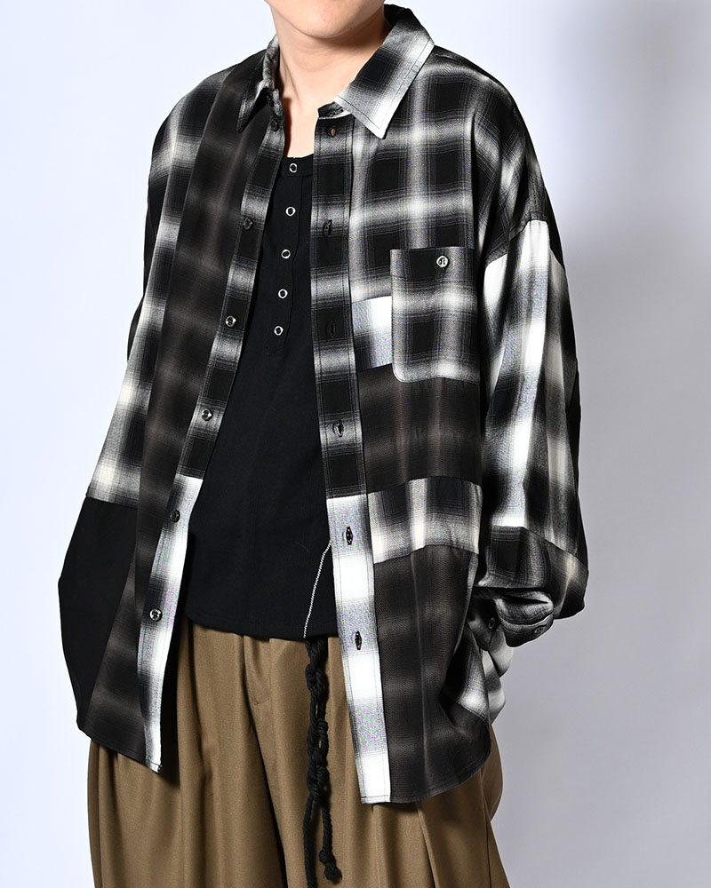 STITCH PANEL RIBBED TANKTOP -BLACK-