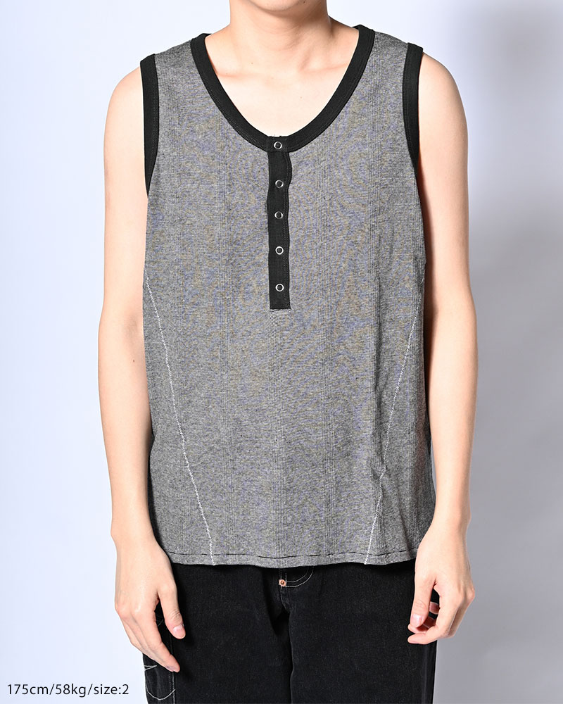 STITCH PANEL RIBBED TANKTOP -GRAY-