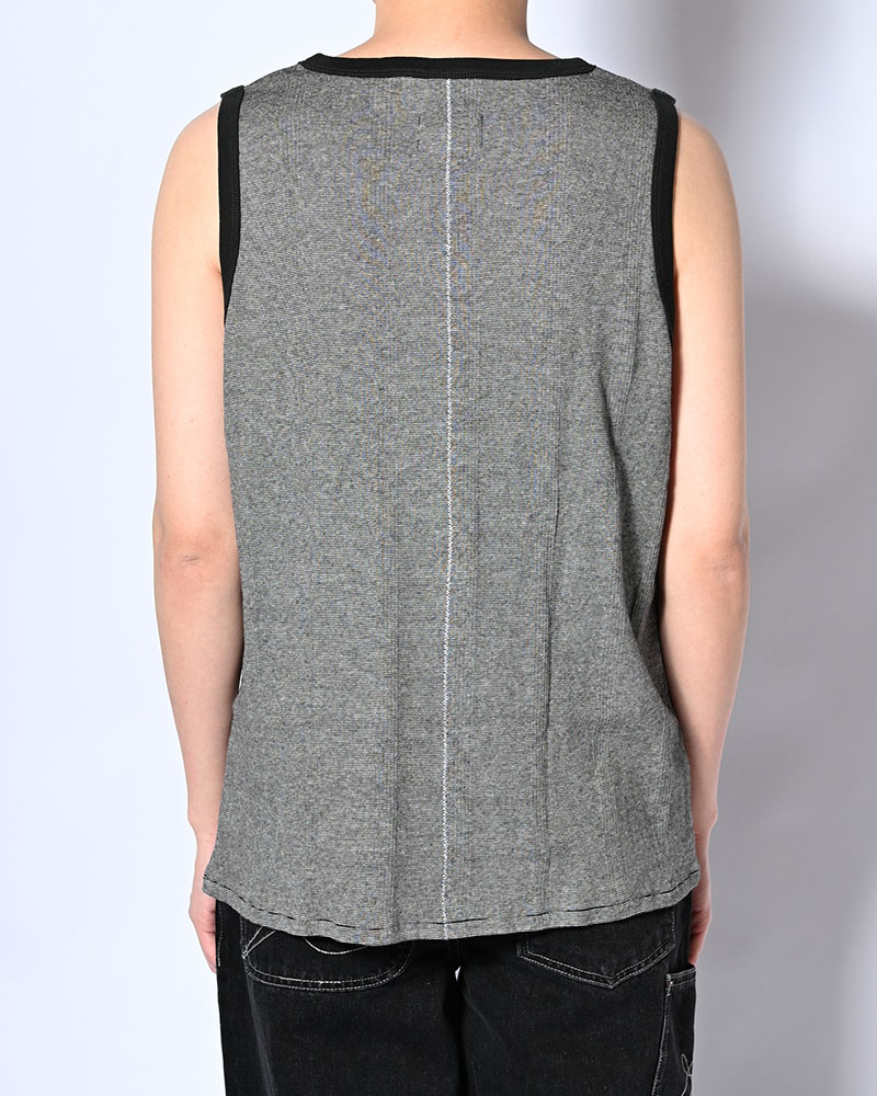 STITCH PANEL RIBBED TANKTOP -GRAY-