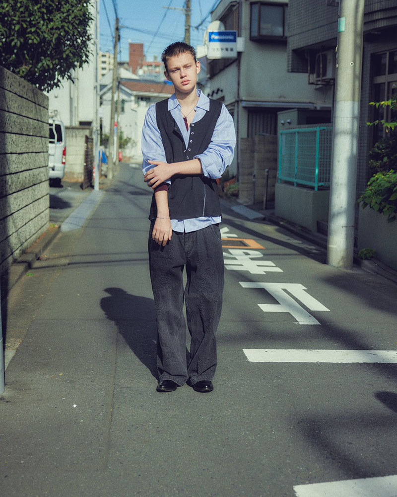 STITCH PANEL RIBBED TANKTOP -GRAY-