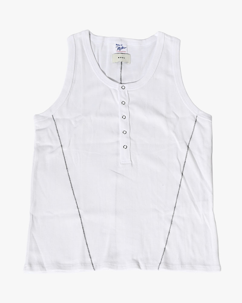 STITCH PANEL RIBBED TANKTOP -WHITE-
