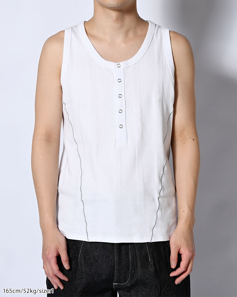 STITCH PANEL RIBBED TANKTOP -WHITE-