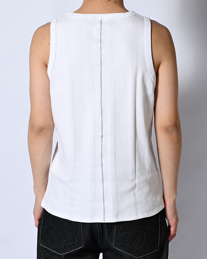 STITCH PANEL RIBBED TANKTOP -WHITE-
