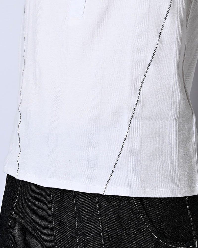 STITCH PANEL RIBBED TANKTOP -WHITE-