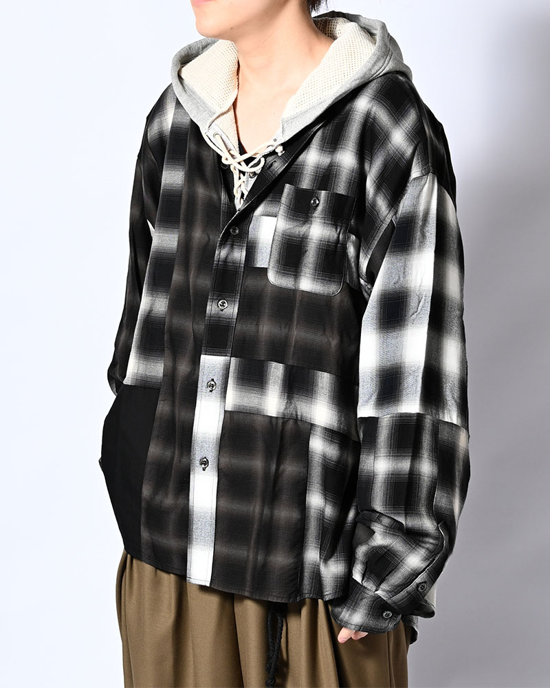 PATCHWORK OVER SHIRT -OMBRE CHECK-