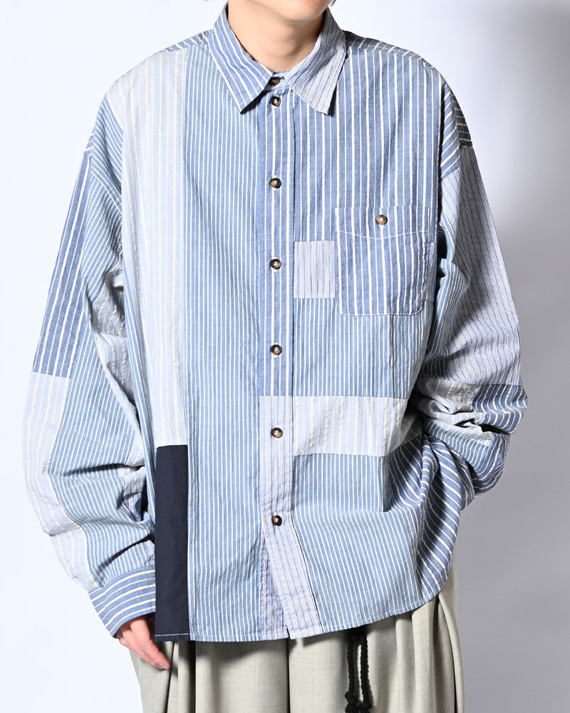 PATCHWORK OVER SHIRT -MULTI STRIPE-