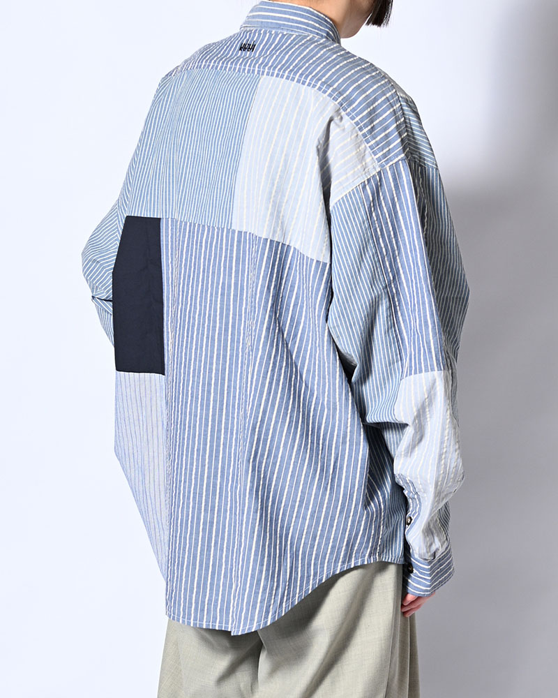 PATCHWORK OVER SHIRT -MULTI STRIPE-
